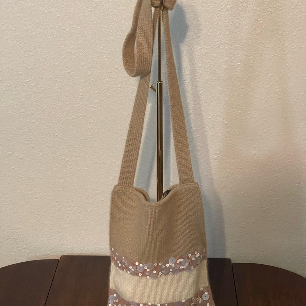 Bottega Veneta Tan and Cream Sequin Shoulder Bag